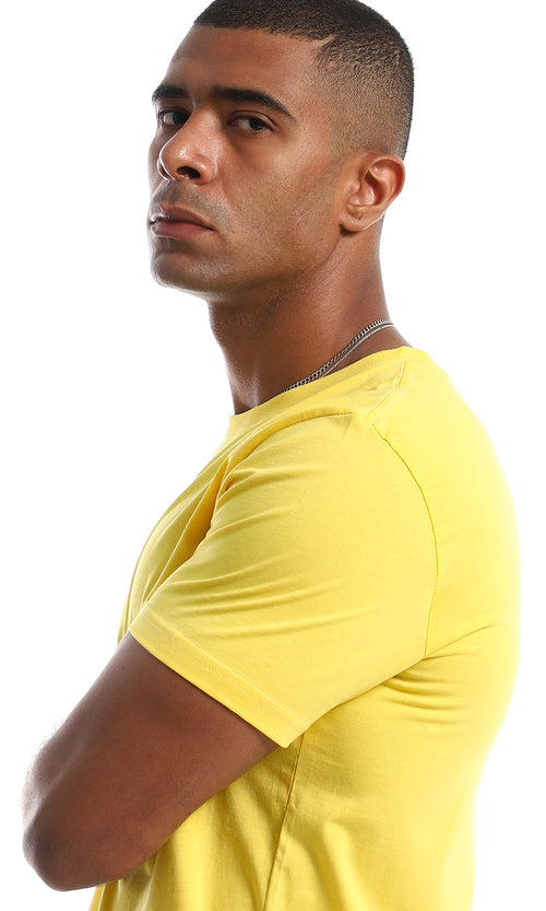 O154953 Plain Basic Cotton Round Yellow T-Shirt