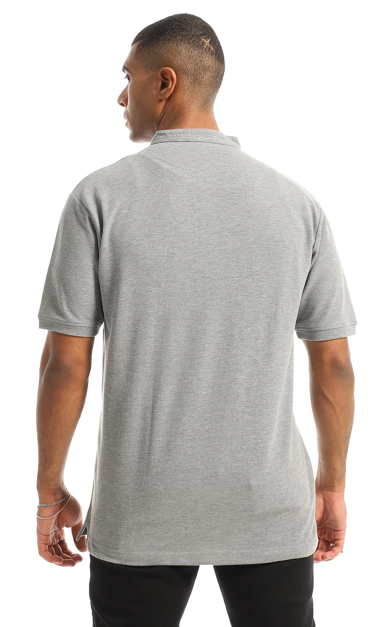 O154972 Pique Casual Upper Buttoned Henley Shirt - Light Grey
