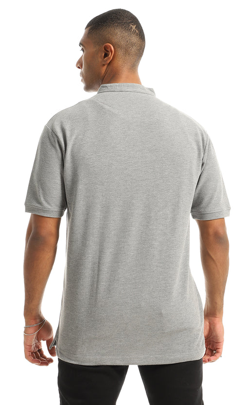 O154972 Pique Casual Upper Buttoned Henley Shirt - Light Grey