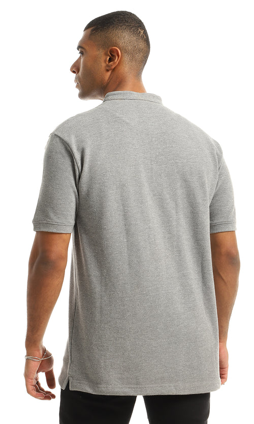 O154973 Short Sleeves Madarin Neck Henley Shirt - Grey