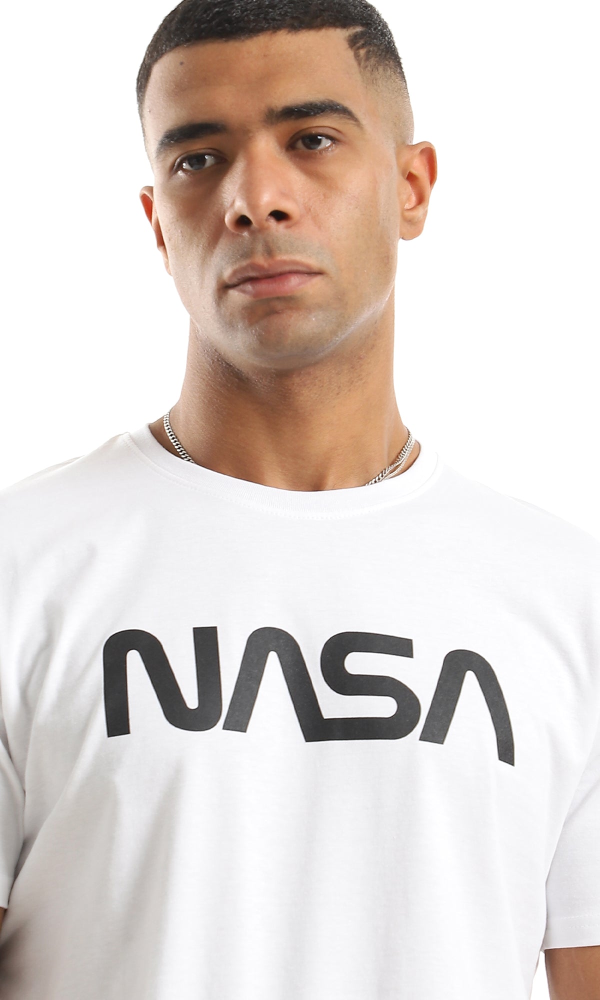 O154986 " Nasa " Chest Printing Short Sleeves White T-Shirt