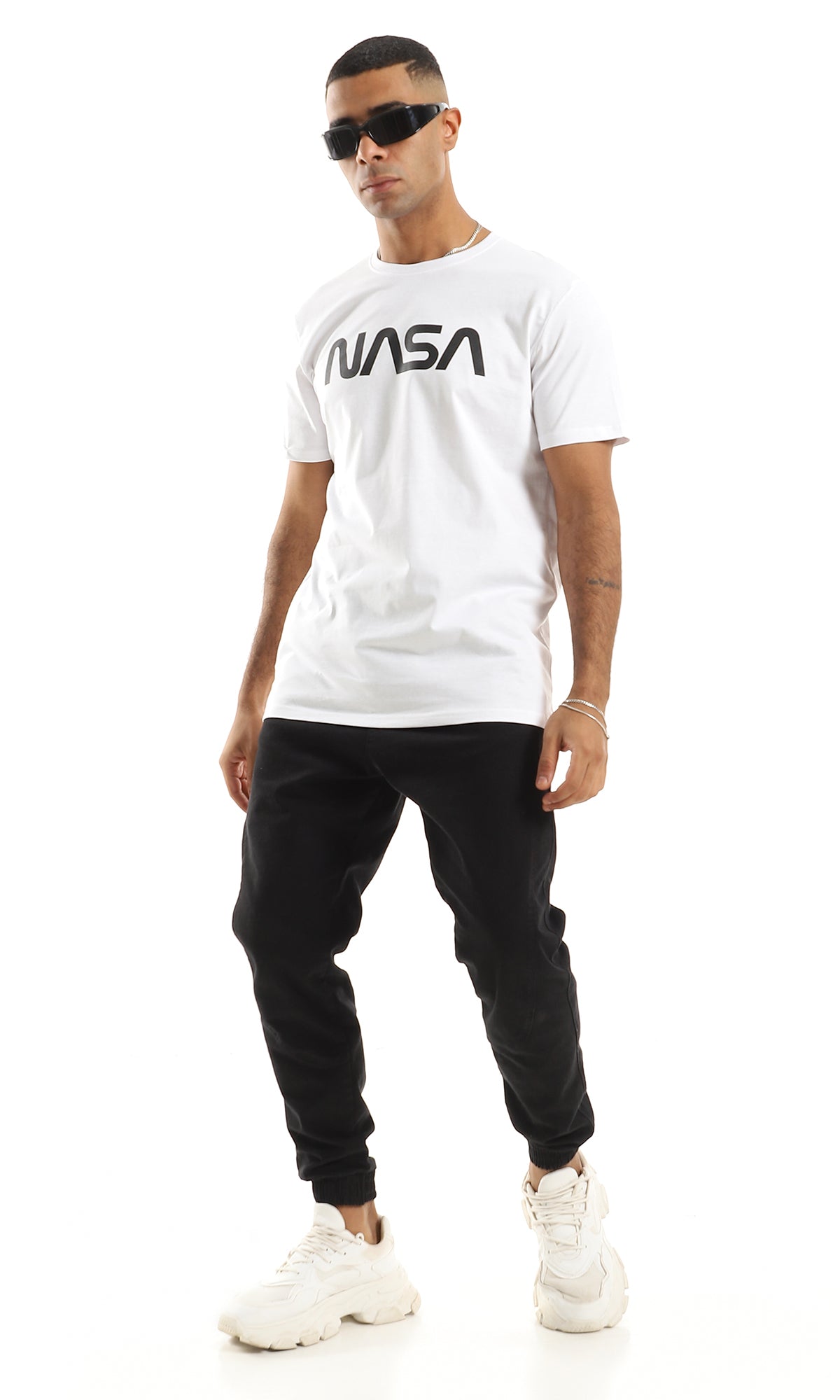 O154986 " Nasa " Chest Printing Short Sleeves White T-Shirt