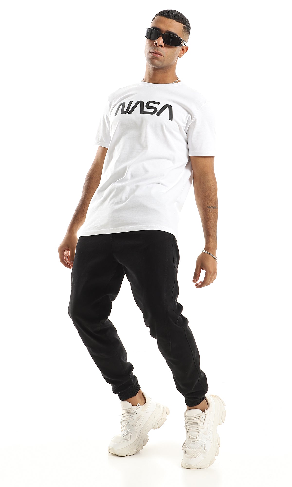 O154986 " Nasa " Chest Printing Short Sleeves White T-Shirt