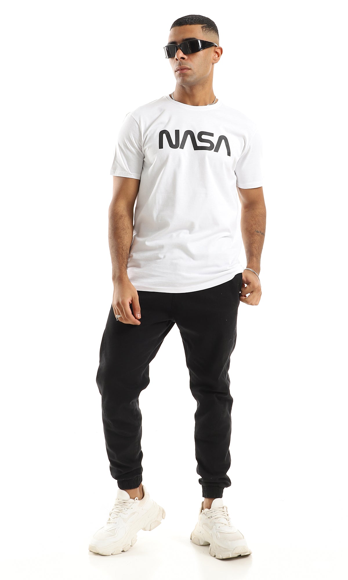 O154986 " Nasa " Chest Printing Short Sleeves White T-Shirt