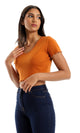 O154993 Cotton Short Sleeves Cropped Top - Burned Orange