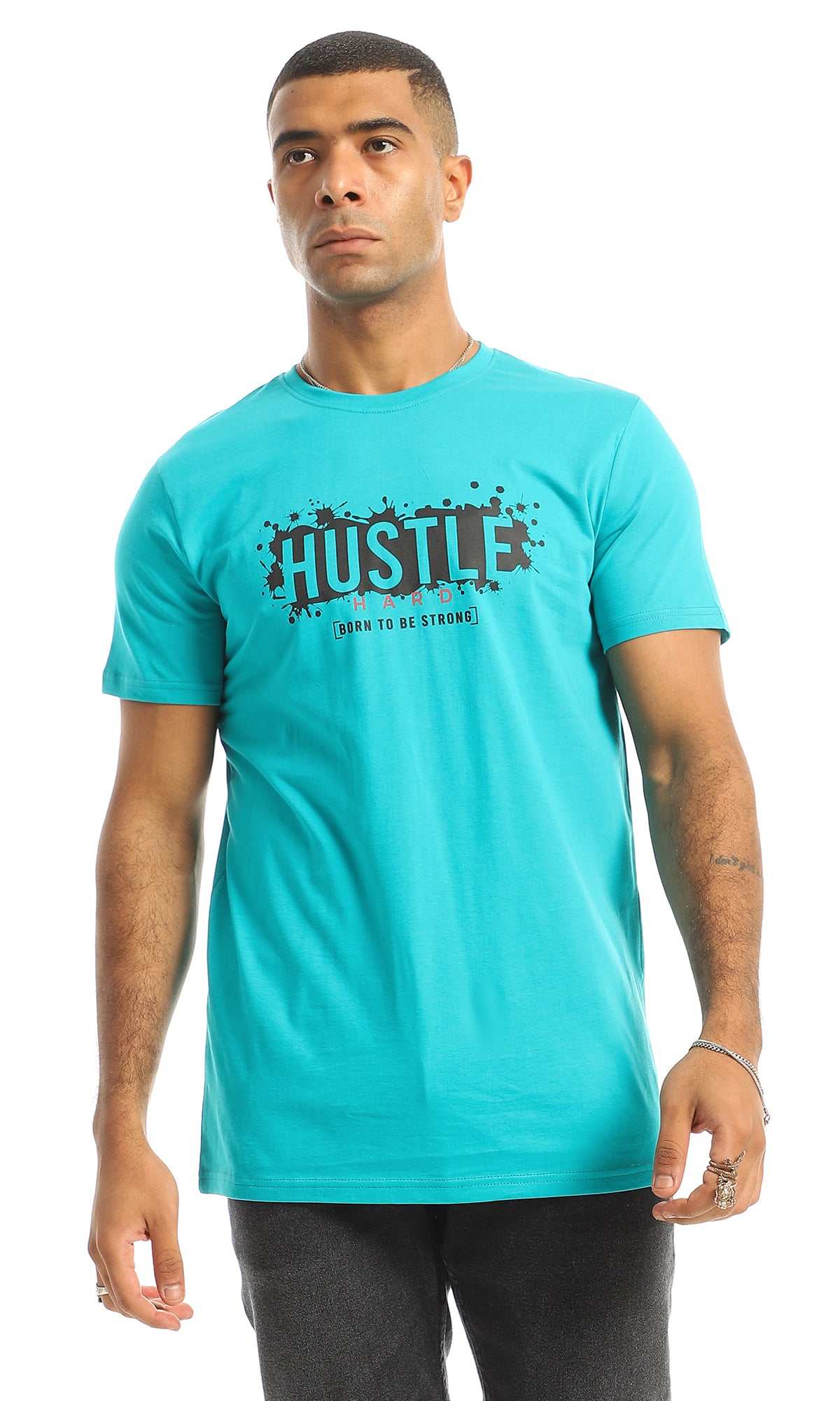 O154997 Chest Printed "Hustle" Dark Turquoise Tee