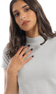 O155006 Basic Mock Neck Light Grey Short Sleeves Tee