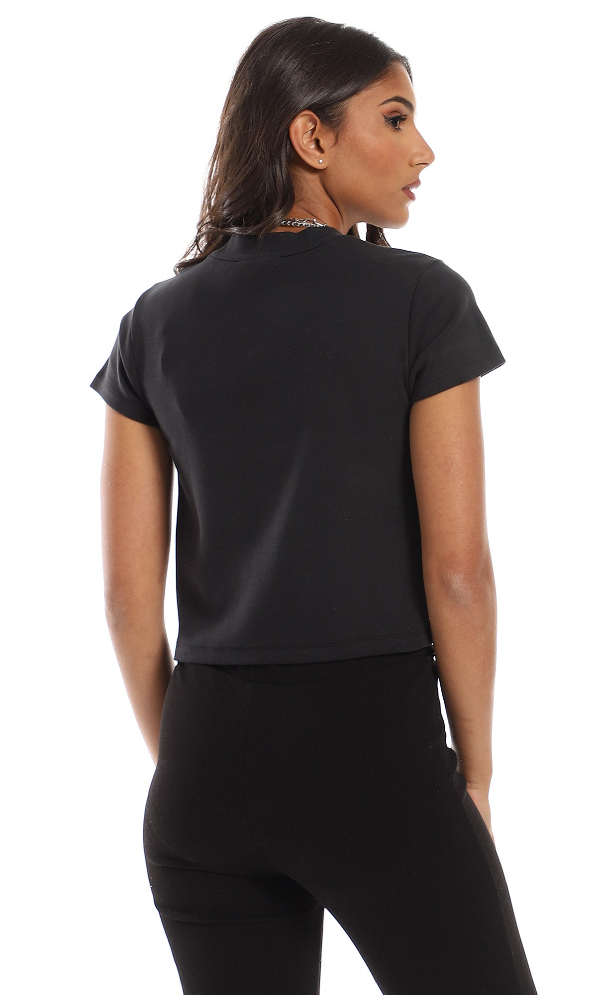 O155010 Solid Mock Neck Cotton Top - Black