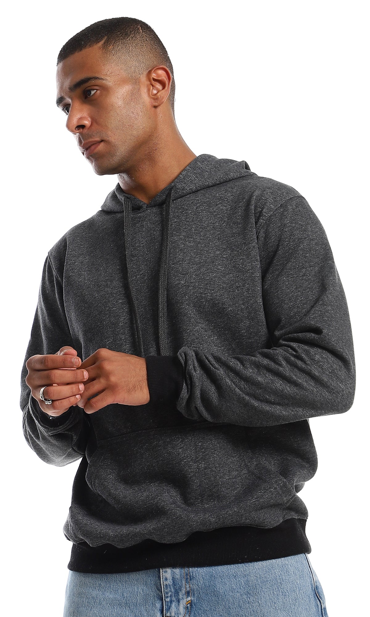 O155646 Comfy Inner Fleece Long Sleeves Hoodie - Dark Grey