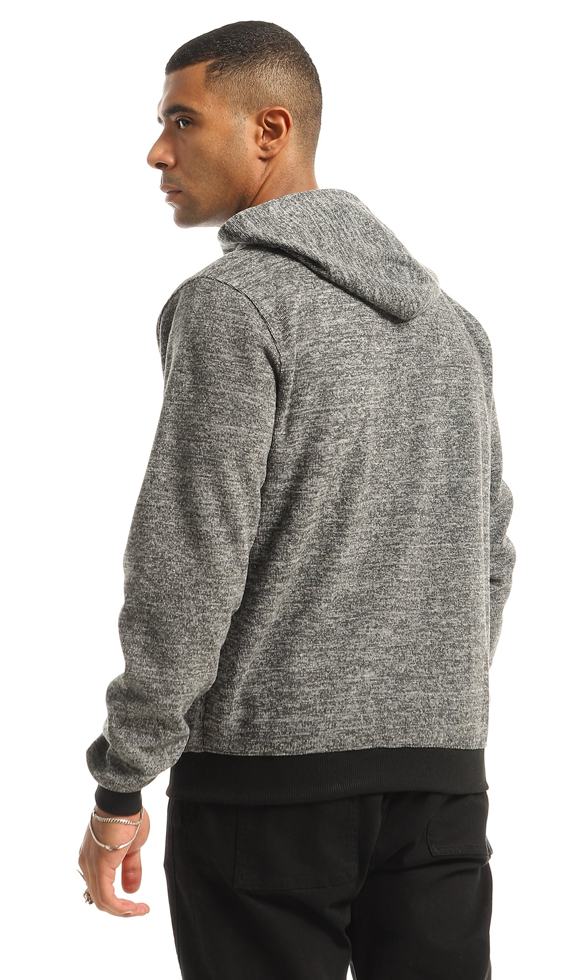 O155661 Black & Grey Hooded Sweatshirt With Front Zipper