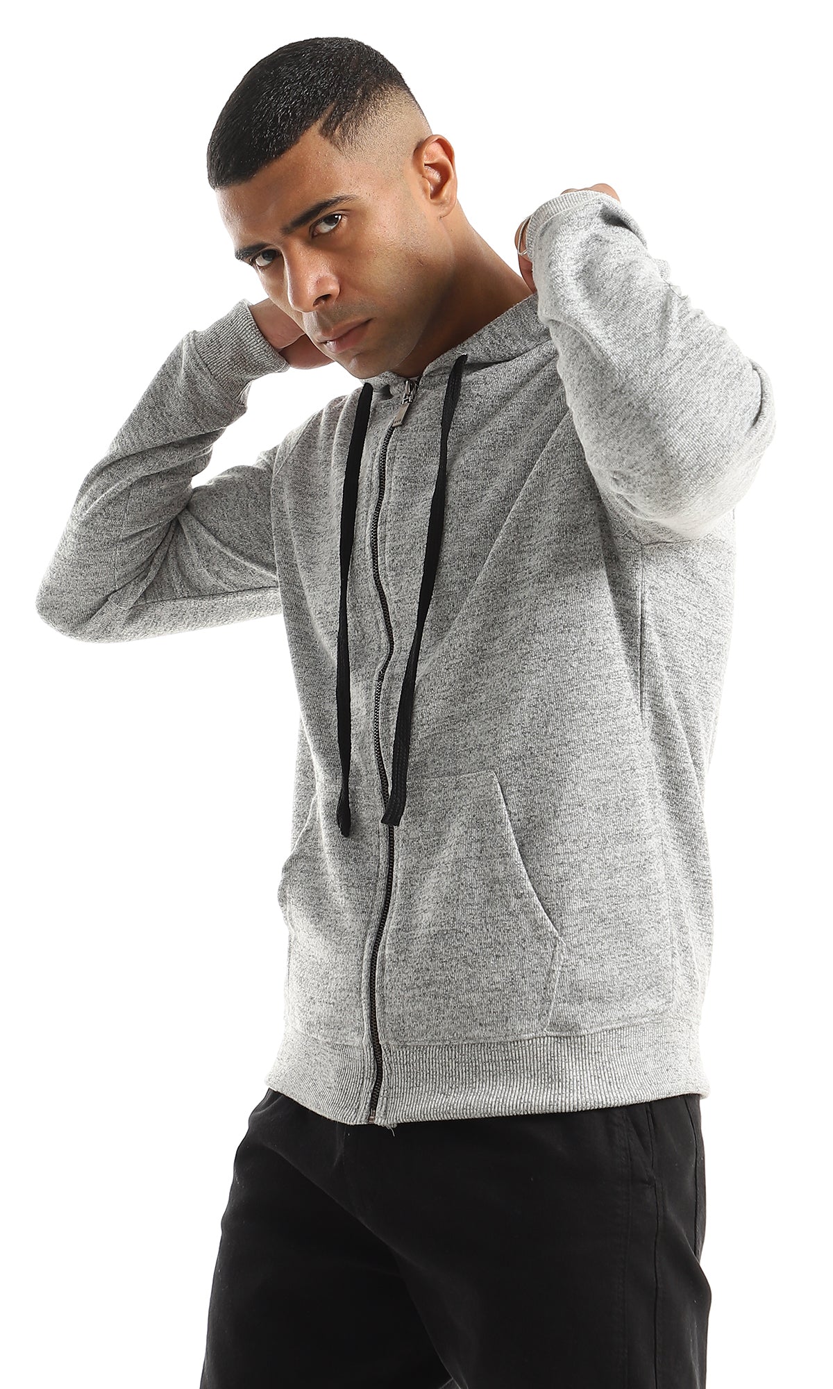 O155662 Practical Full Sleeves Heather Light Grey Zipped Sweatshirt