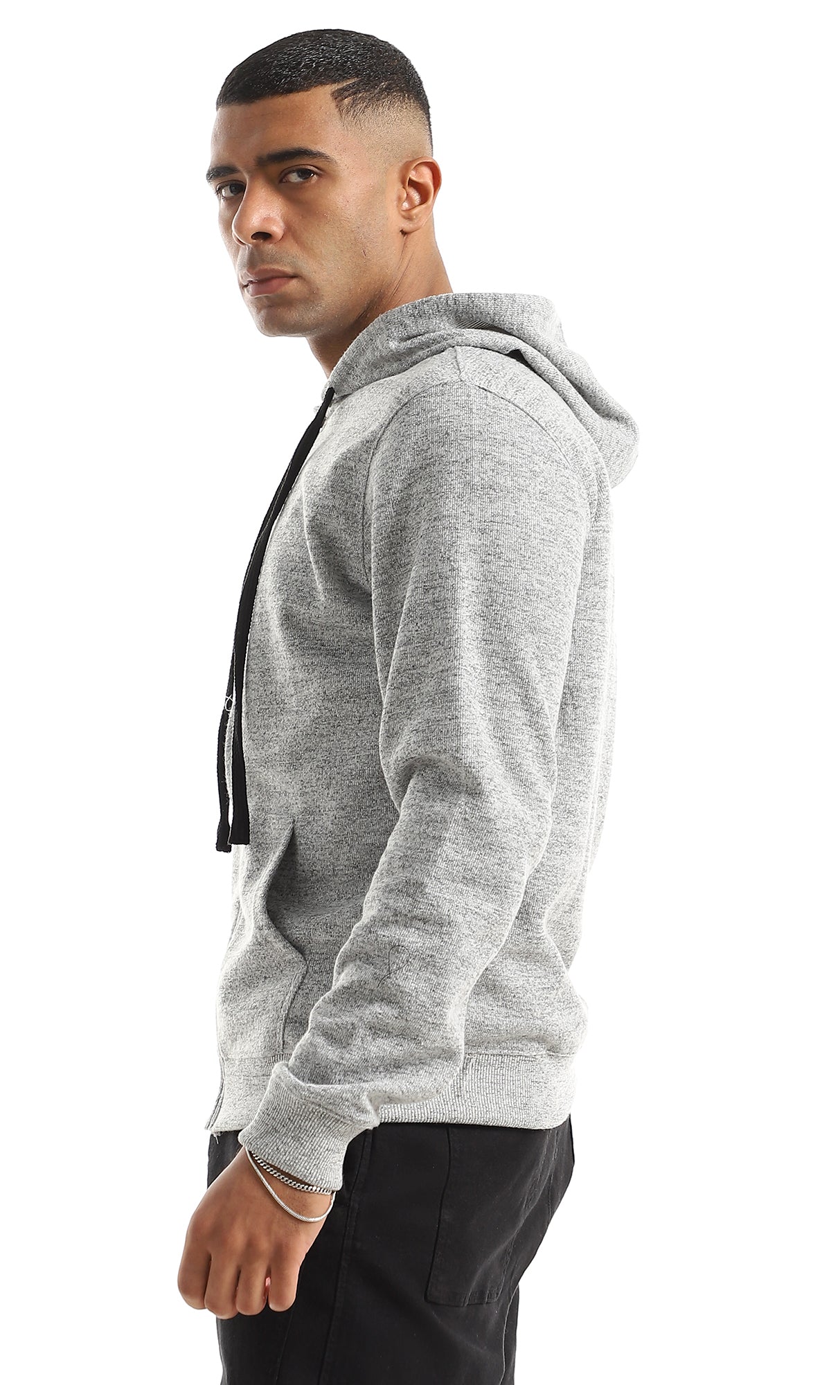 O155662 Practical Full Sleeves Heather Light Grey Zipped Sweatshirt