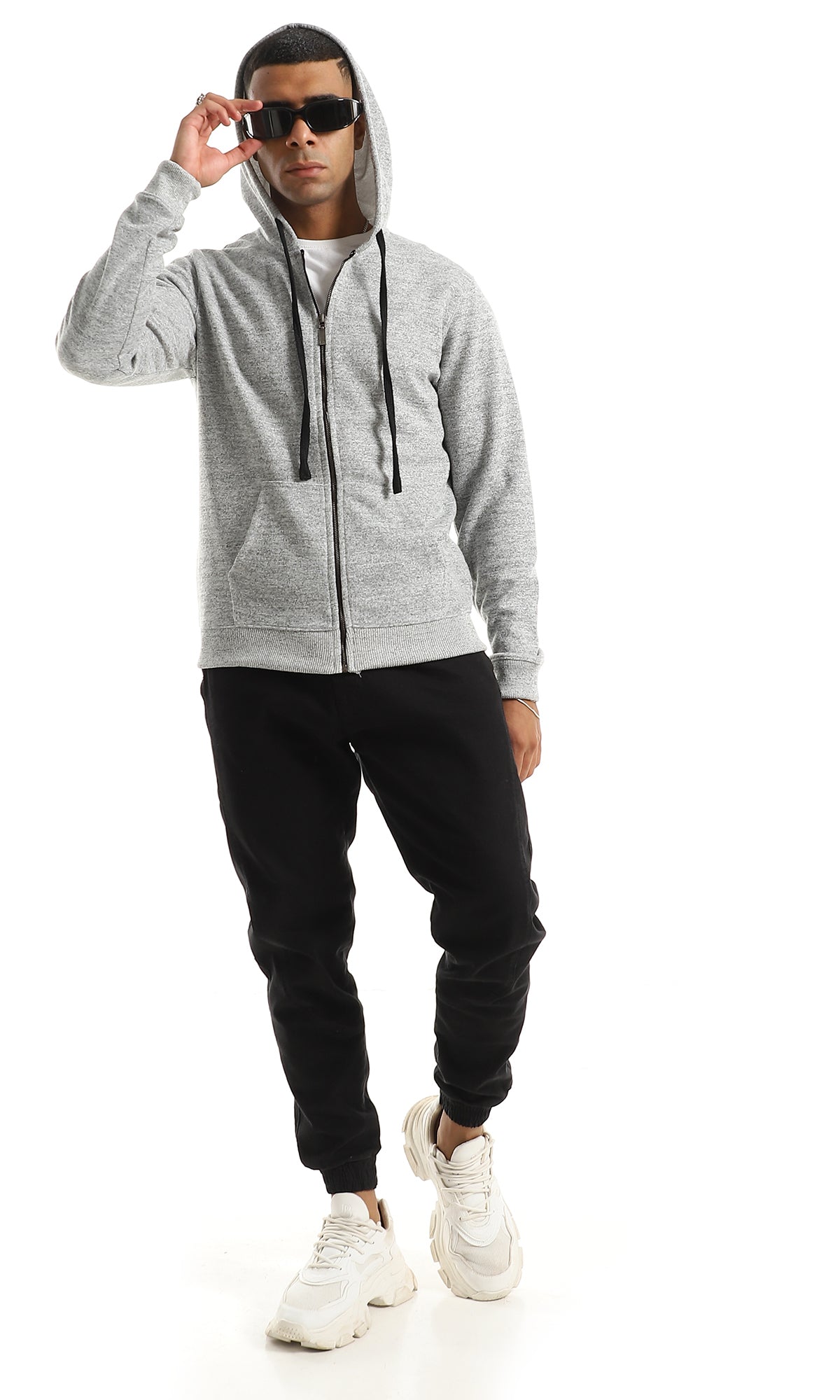 O155662 Practical Full Sleeves Heather Light Grey Zipped Sweatshirt