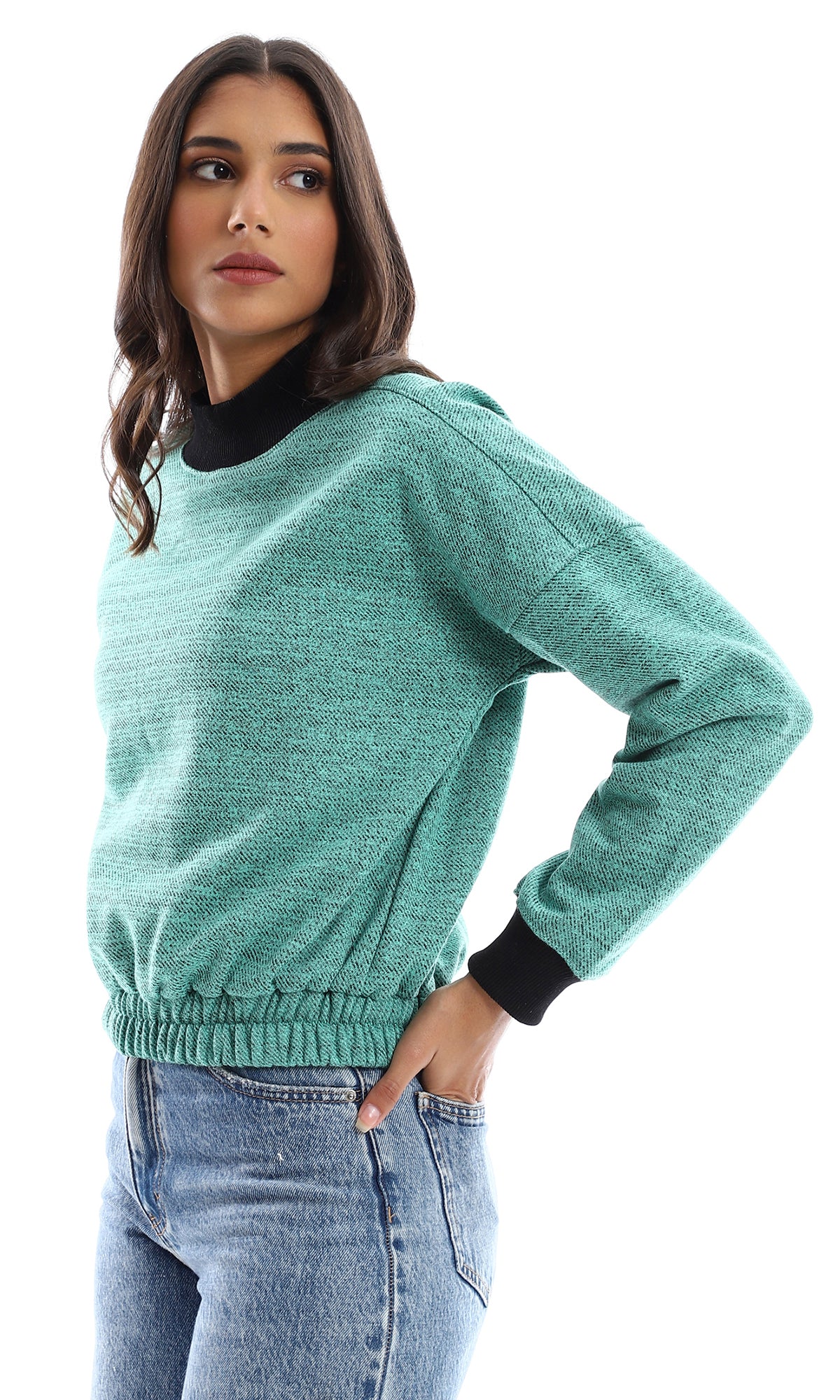 O155698 Heather Turquoise Slip On Sweatshirt With Fleece