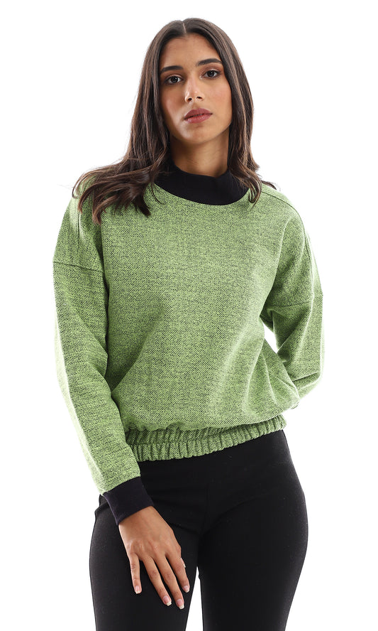 O155699 Cropped Fleece Green Sweatshirt With High Neck