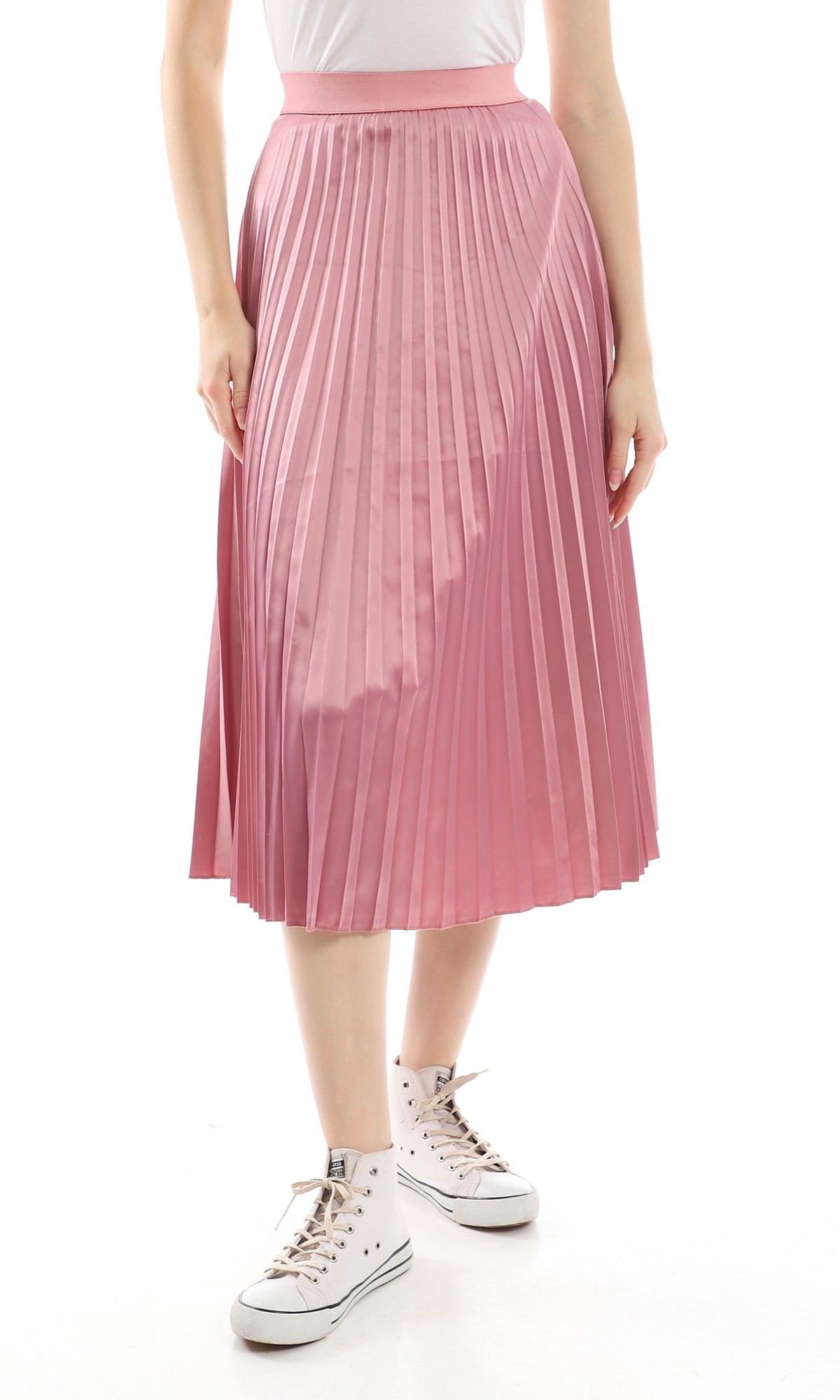 O155939 Elastic Waist Light Lavender Pleated Maxi Skirt