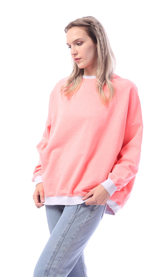 O156078 Oversized Round Neck Neon Pink Sweatshirt