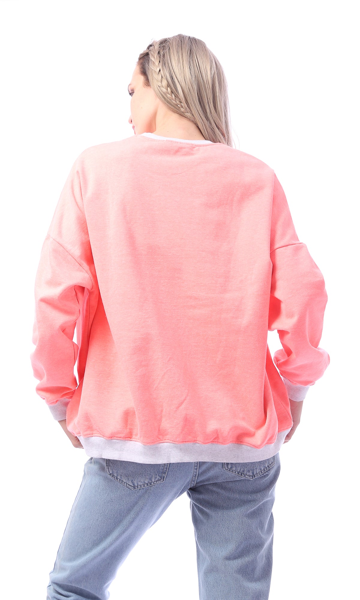 O156078 Oversized Round Neck Neon Pink Sweatshirt