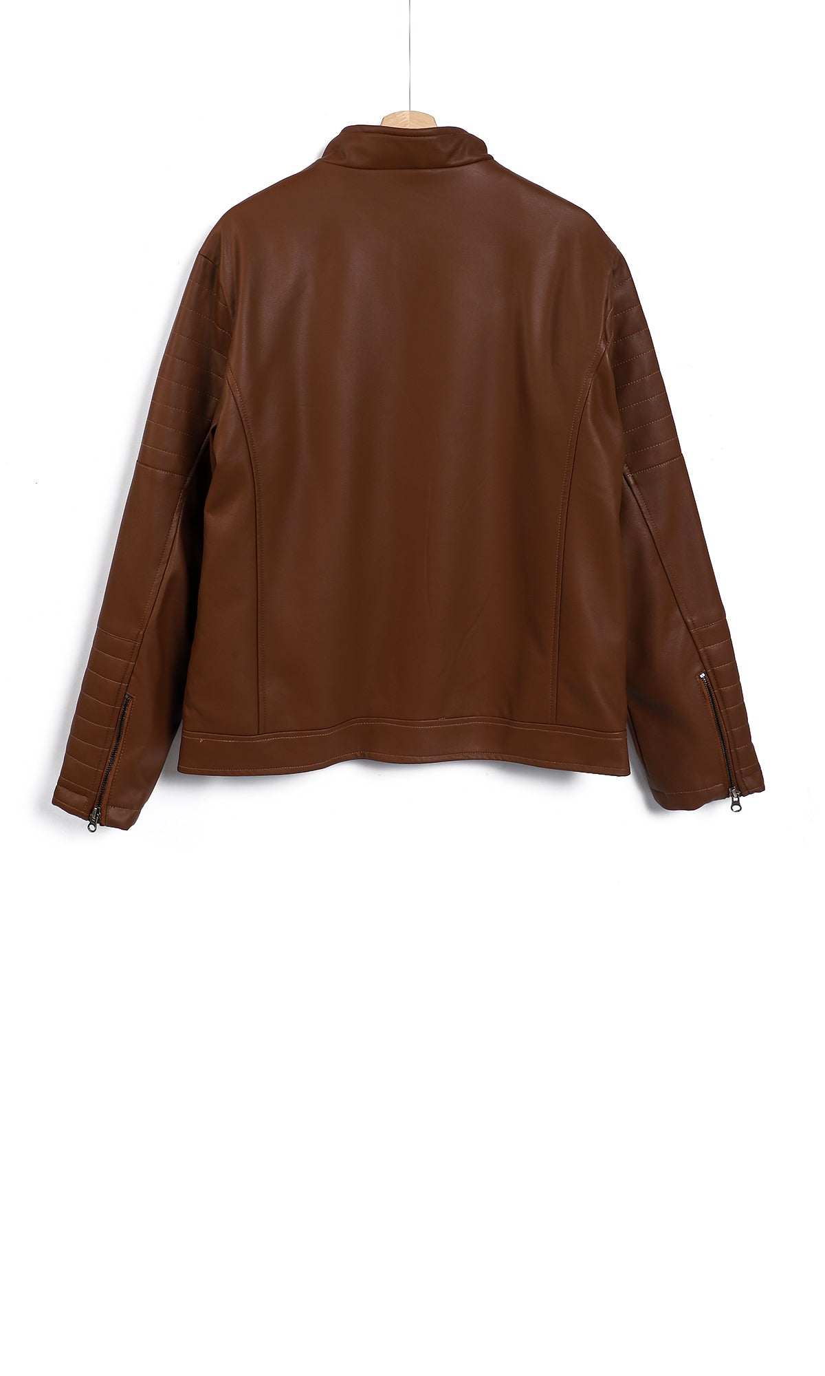 O156167 Stitched Zip Through Neck Jacket With Side Zipper Pocket - Gingerbread Brown
