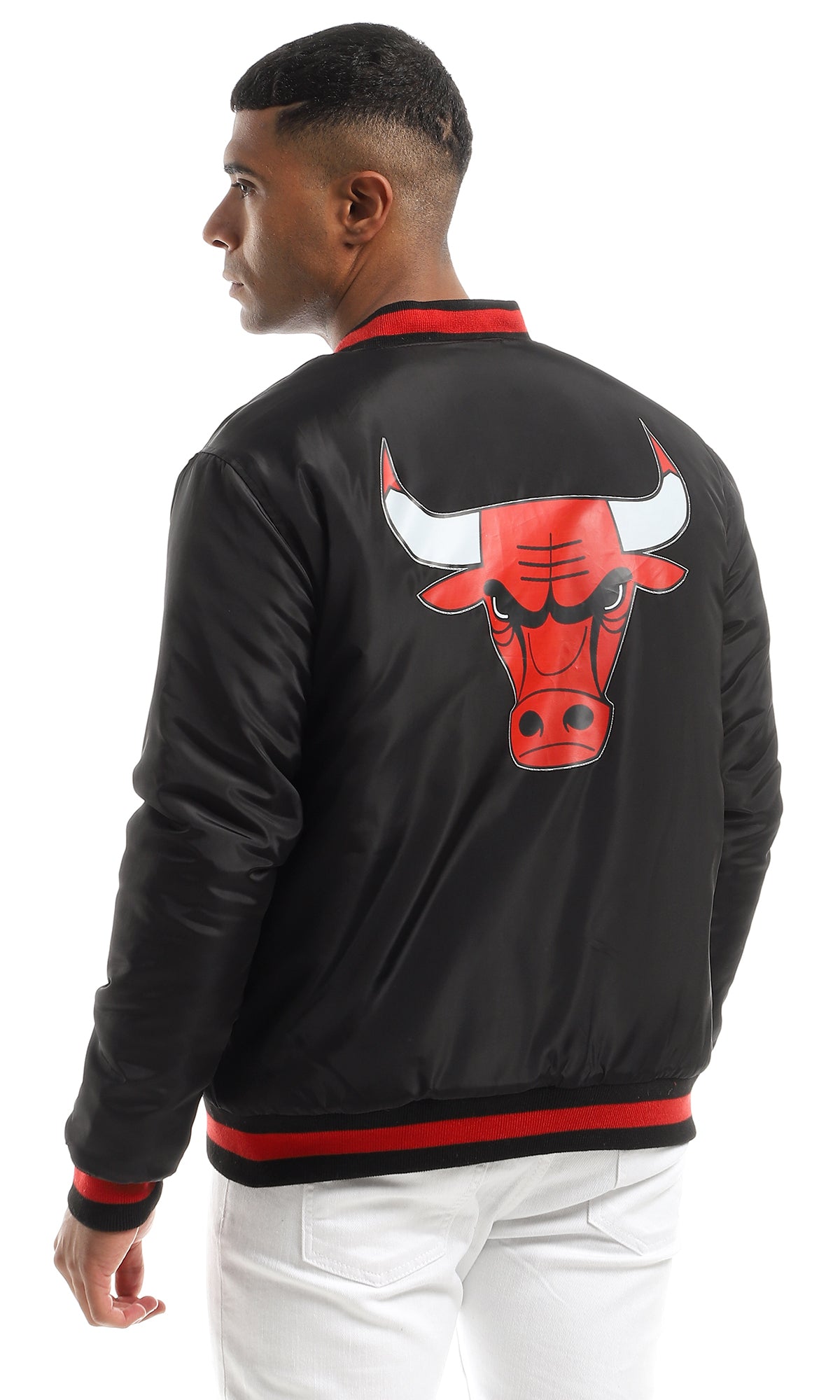 O156193 "Bulls" Bomber Jacket With Striped Neck - Black