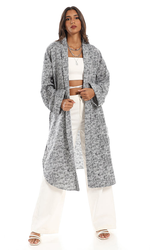 Monochrome Printed Oversized Side Slit Cardigan - O156340