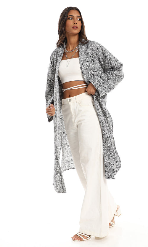 Monochrome Printed Oversized Side Slit Cardigan - O156340