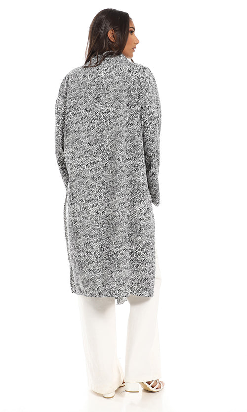 Monochrome Printed Oversized Side Slit Cardigan - O156340
