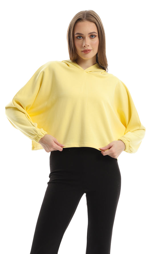 O156537 Oversized Soft Yellow Slip On Cropped Hoodie With Elastic Cuffs