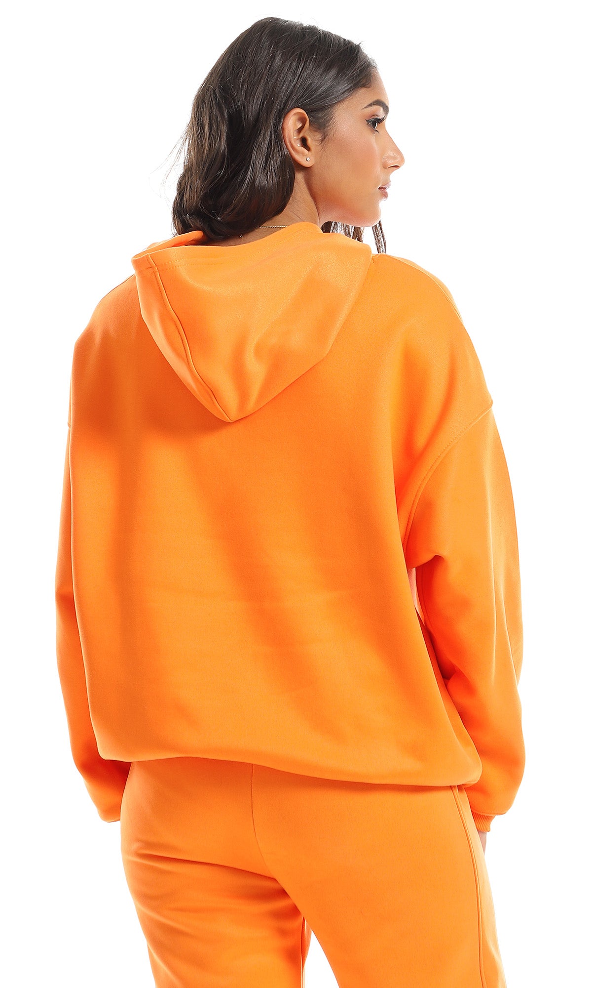 O156657 Basic Plain Orange Internal Fleece Hoodie