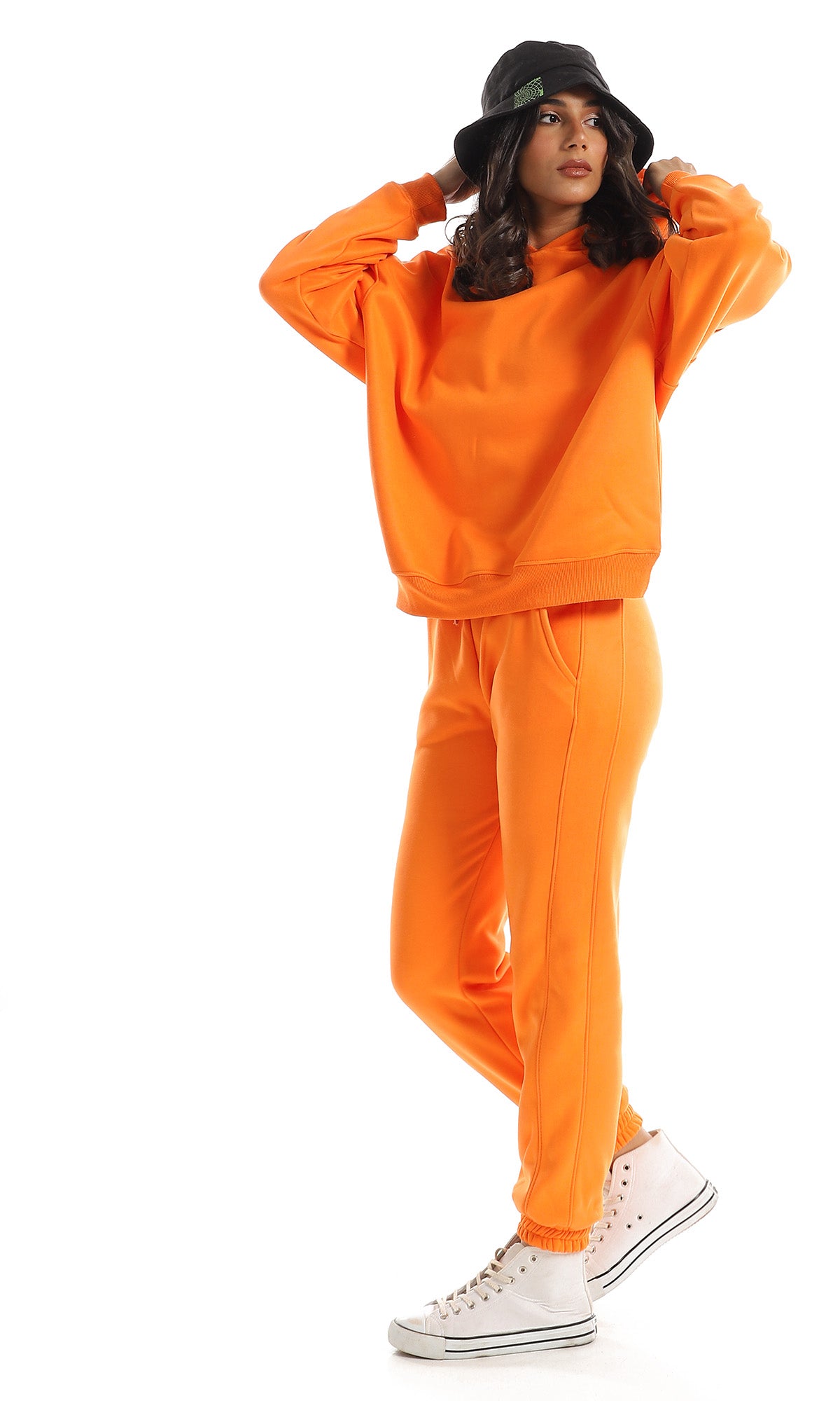 O156657 Basic Plain Orange Internal Fleece Hoodie