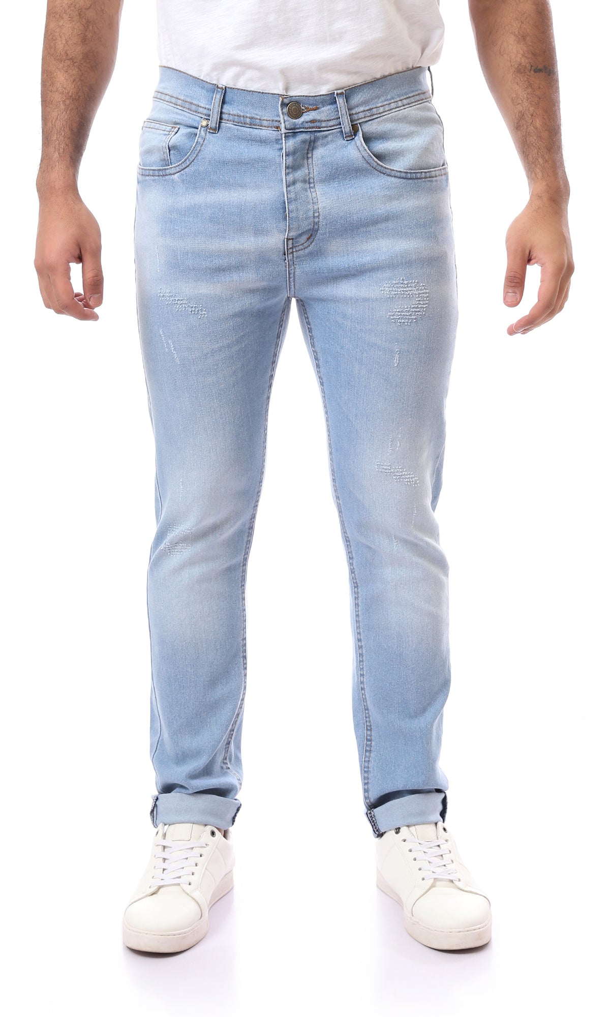 O157085 Front Scratches Ice Blue Slim Jeans