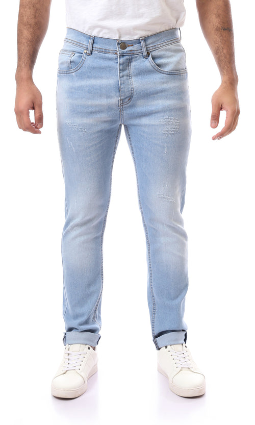 O157085 Front Scratches Ice Blue Slim Jeans