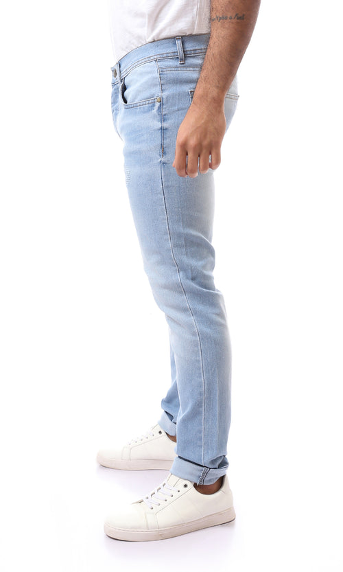 O157085 Front Scratches Ice Blue Slim Jeans