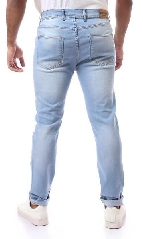 O157085 Front Scratches Ice Blue Slim Jeans