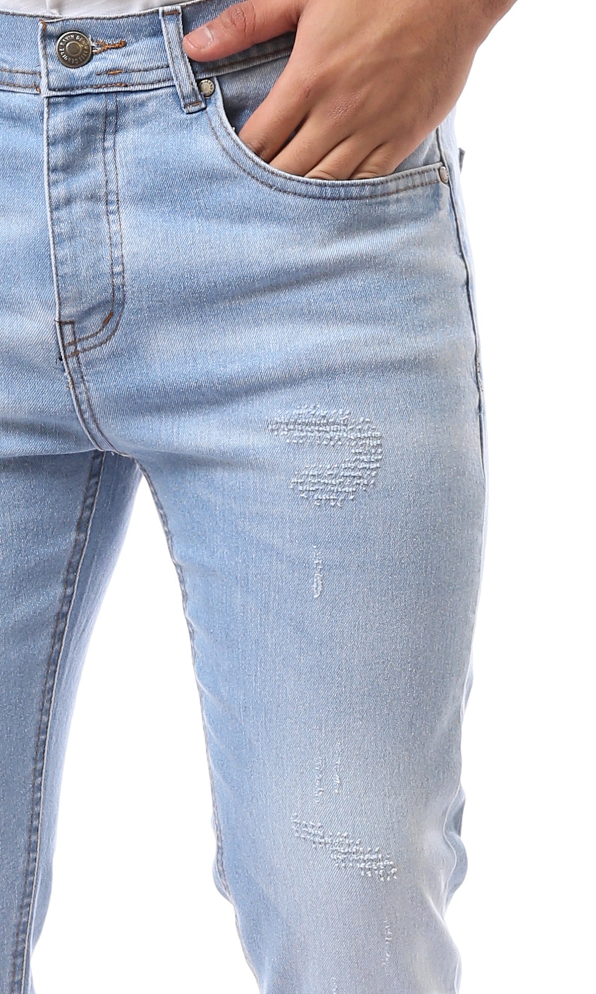 O157085 Front Scratches Ice Blue Slim Jeans