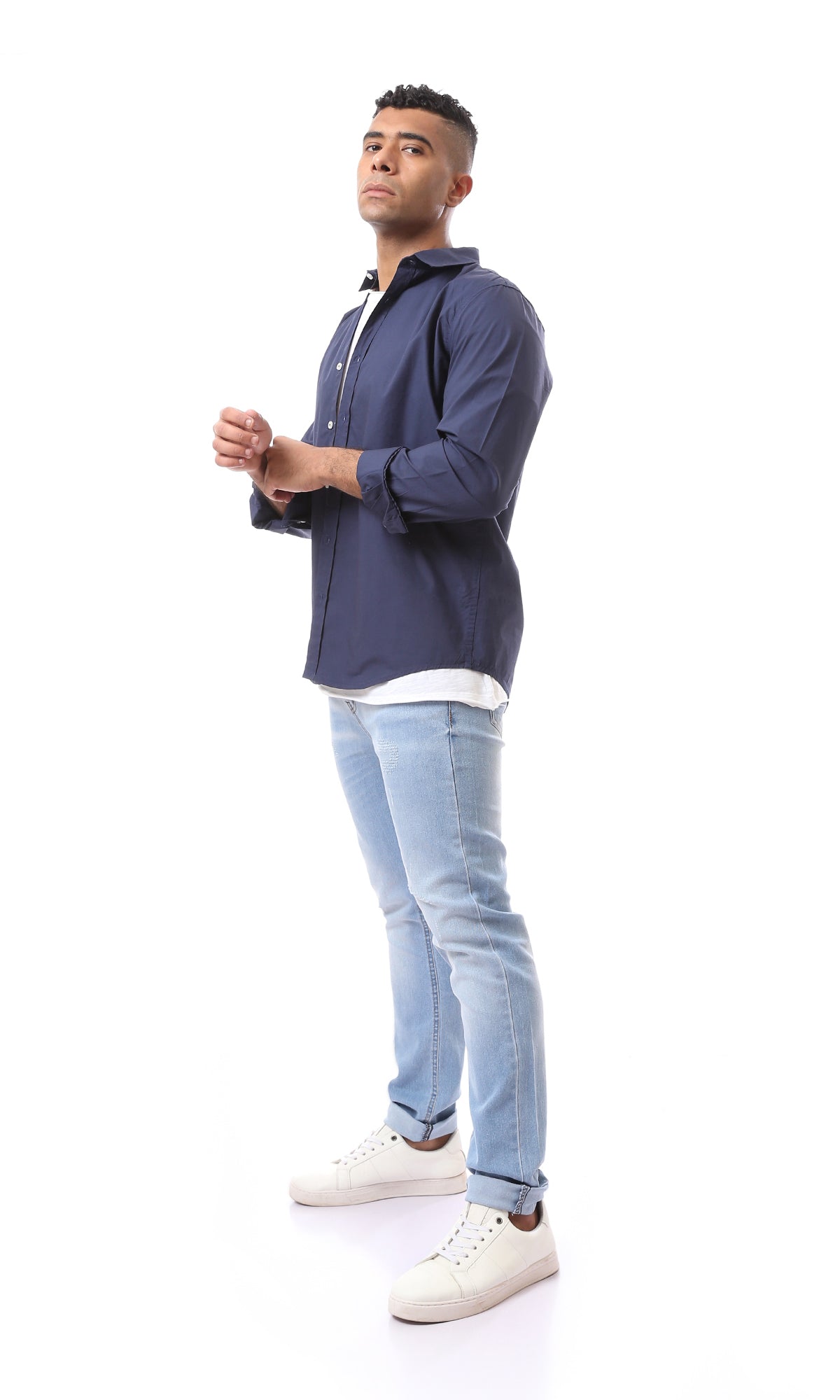 O157085 Front Scratches Ice Blue Slim Jeans