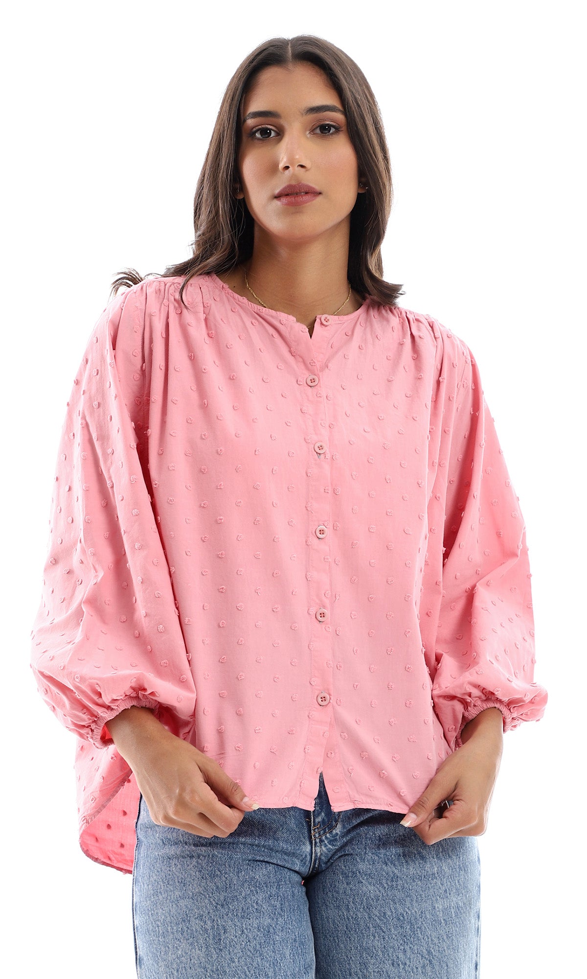 O157131 Loose Fit Stitched Rose Shirt