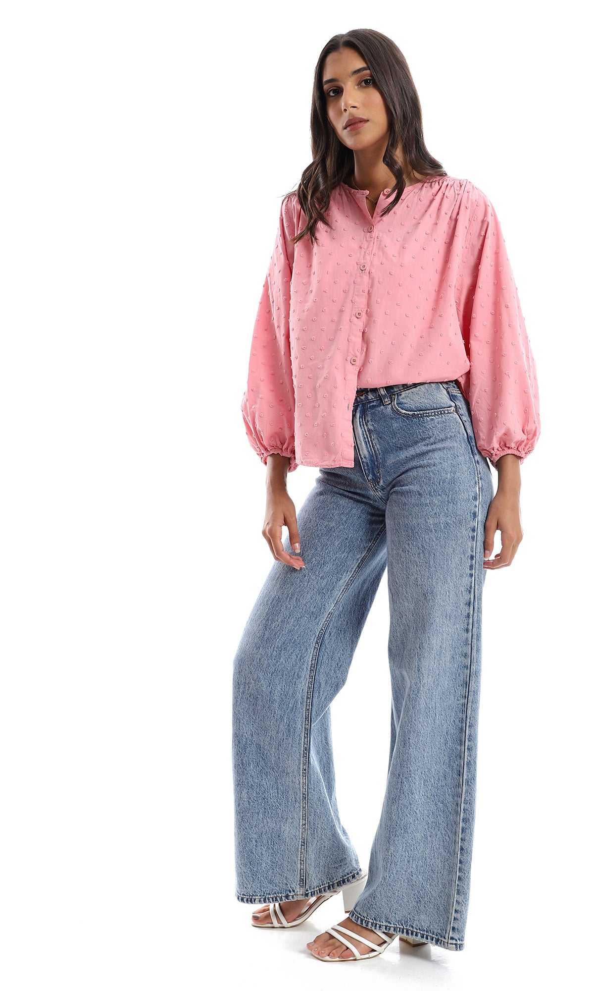 O157131 Loose Fit Stitched Rose Shirt