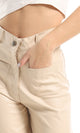 O157158 Trendy Wide Leg Leather Trousers With Square Front Pockets - Cream