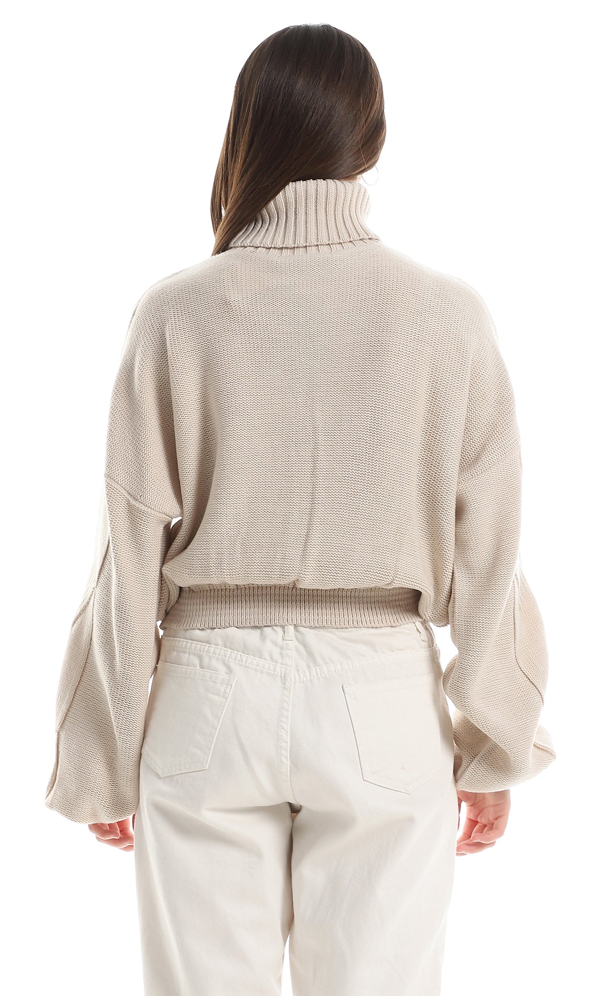 O157212 Turtle Neck Knitted Long Sleeves Pullover - Off White