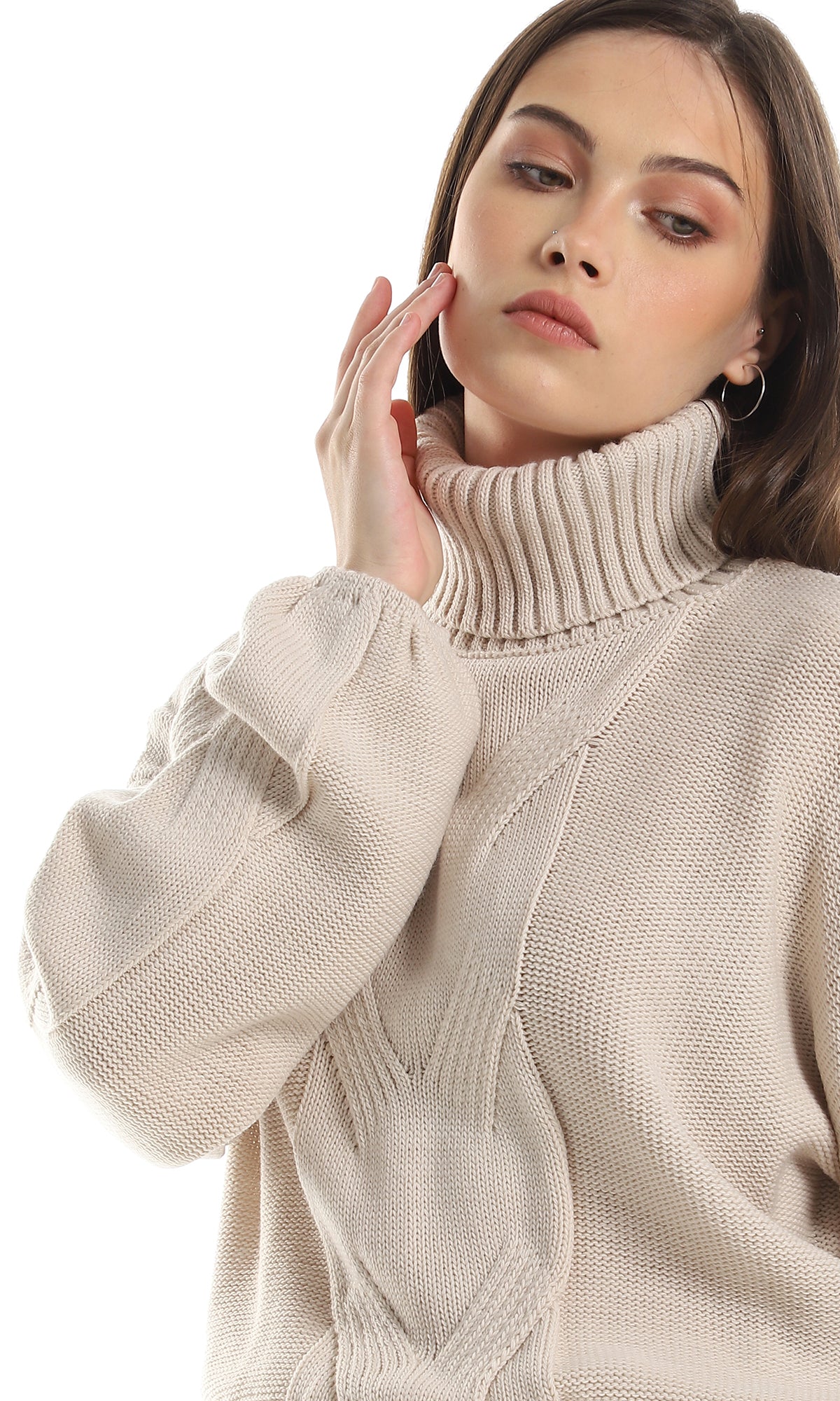 O157212 Turtle Neck Knitted Long Sleeves Pullover - Off White