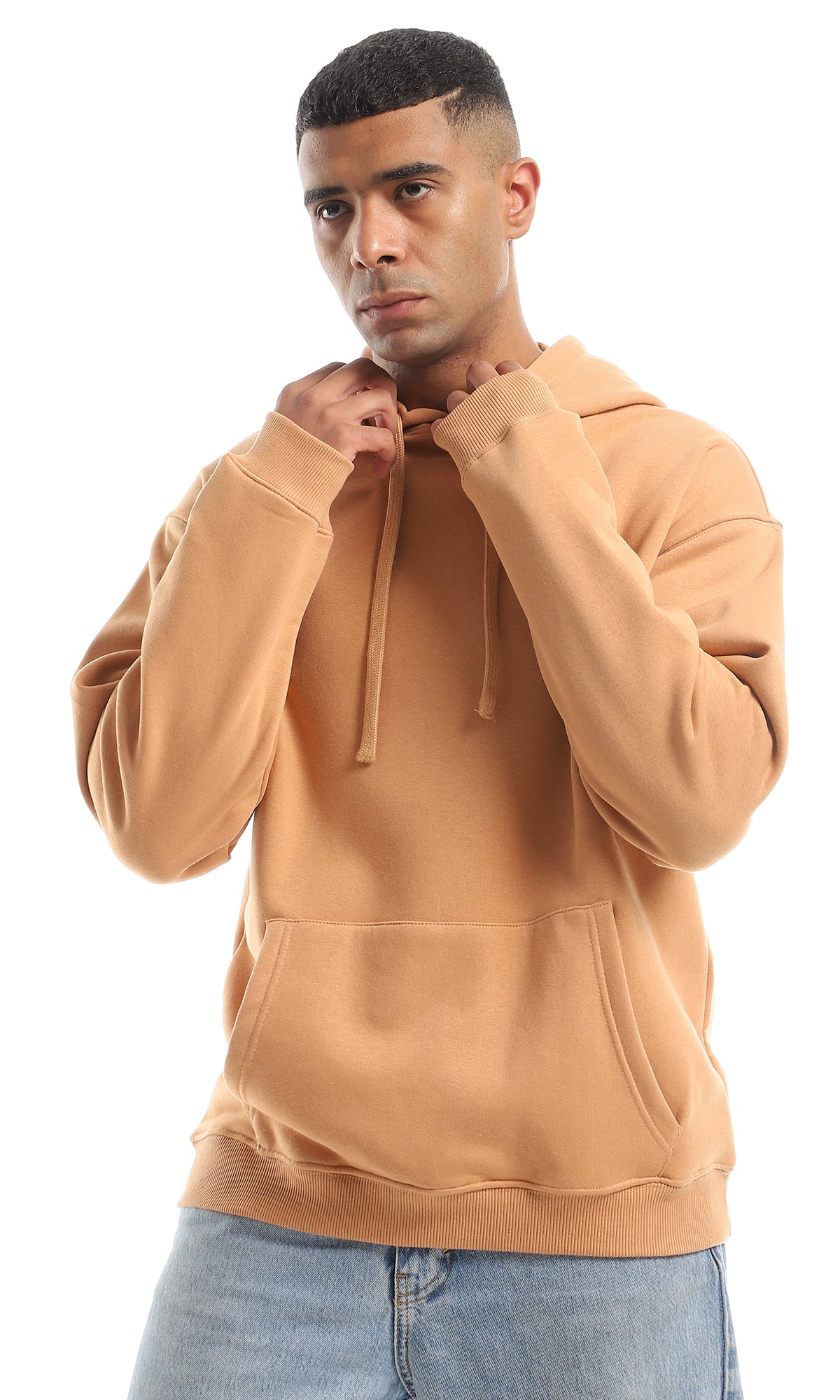 O157580 Pale Camel Solid Fleece Comfy Everyday Hoodie