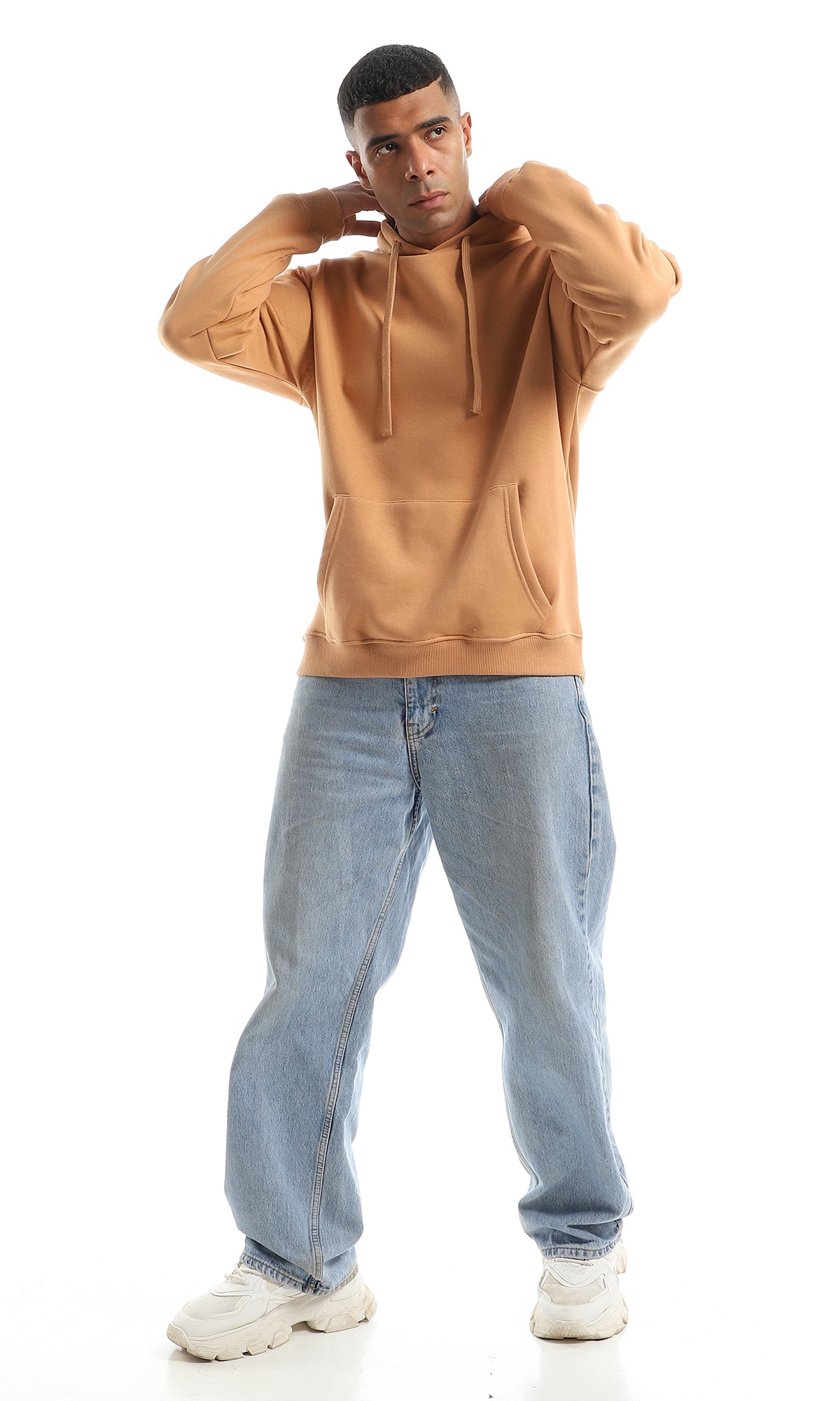 O157580 Pale Camel Solid Fleece Comfy Everyday Hoodie