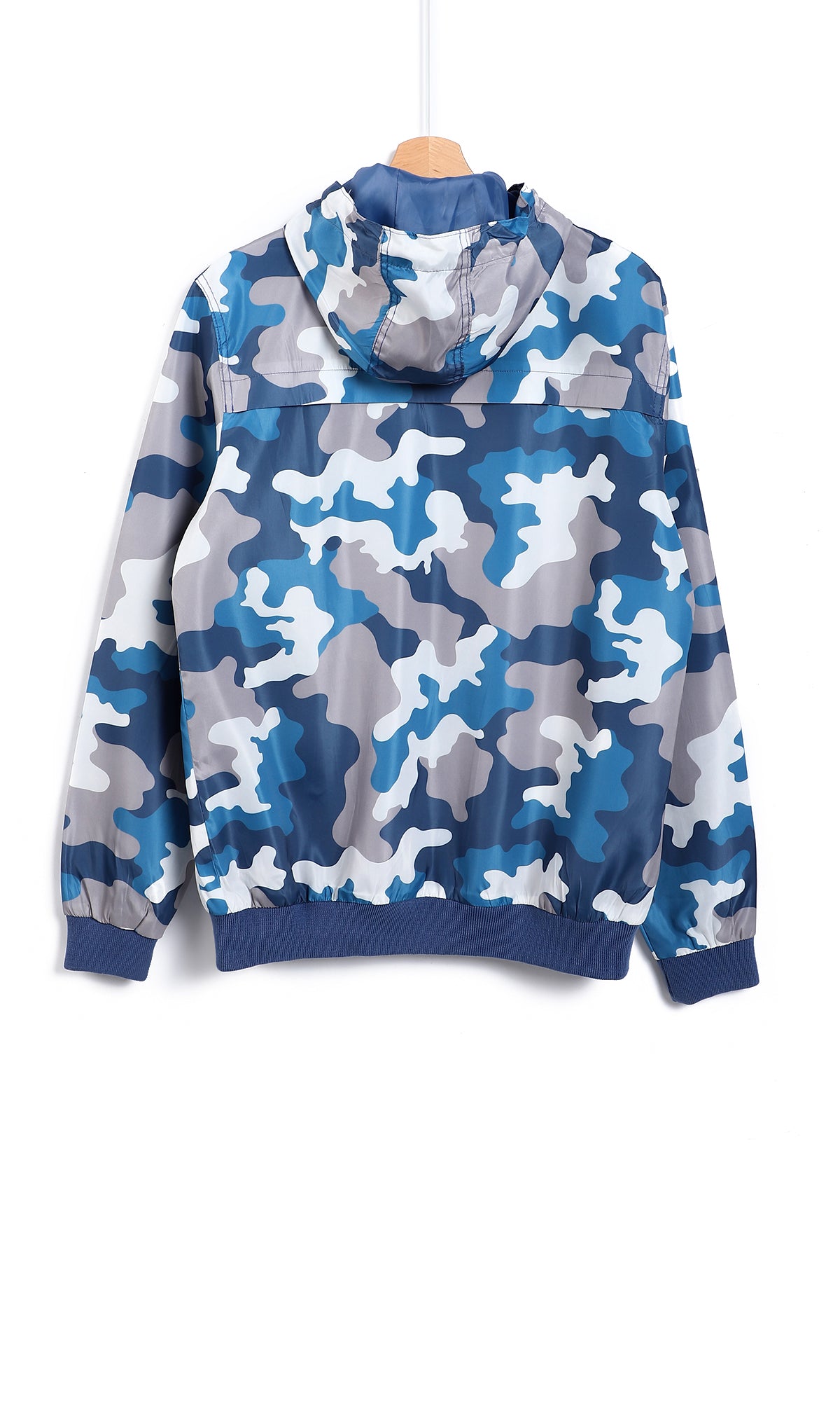 O157785 Camouflage Hooded Jacket With Zipped Front Pockets - Blue, White & Grey