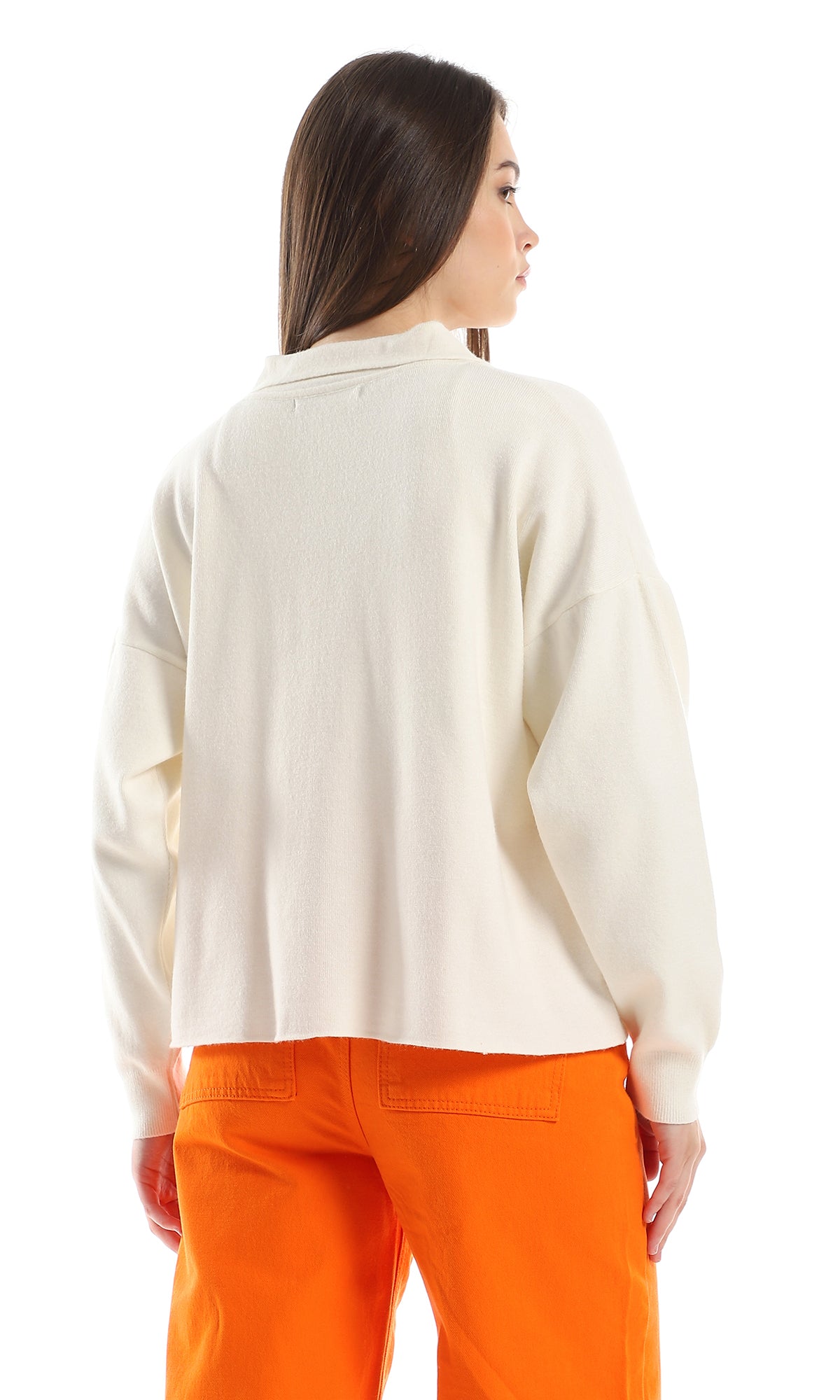 O158044 Plain Acrylic Winter Off White Shirt With Brown Buttons