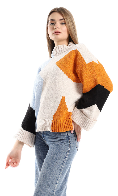 O158046 Black, Sky Blue, Beige & Orange Slip On Self Patterned Pullover
