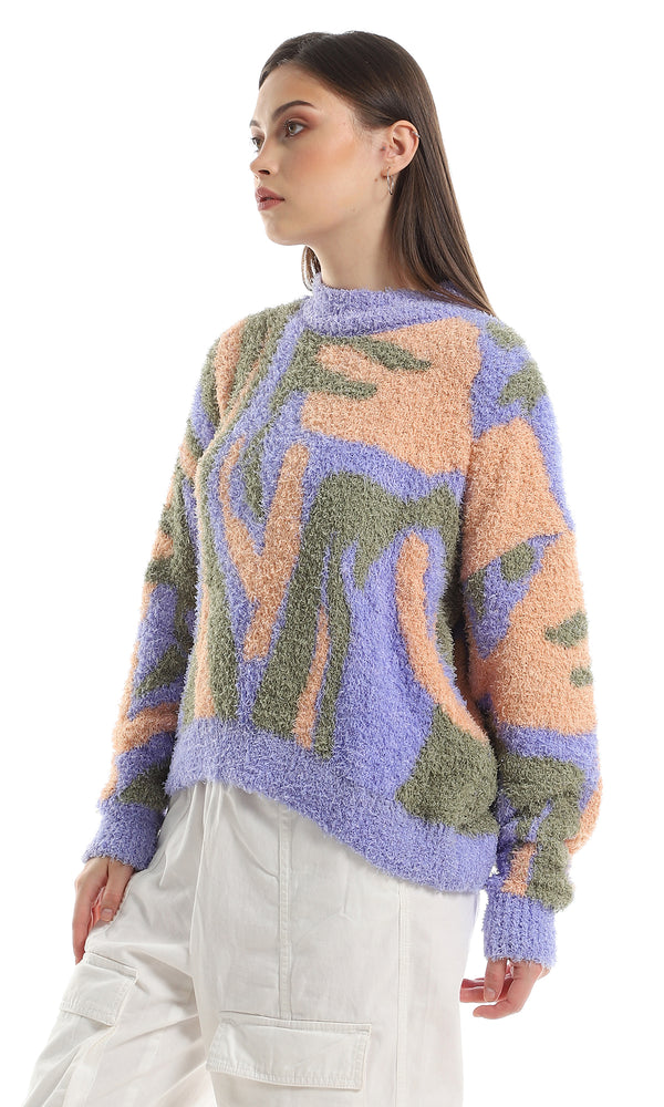 O158055 Tri-Tone Mock Neck Slip On Pullover - Lavender, Simon & Green