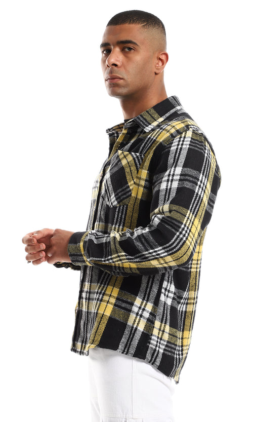 O158062 Tartan Mustard, White & Black Long Sleeves Shirt