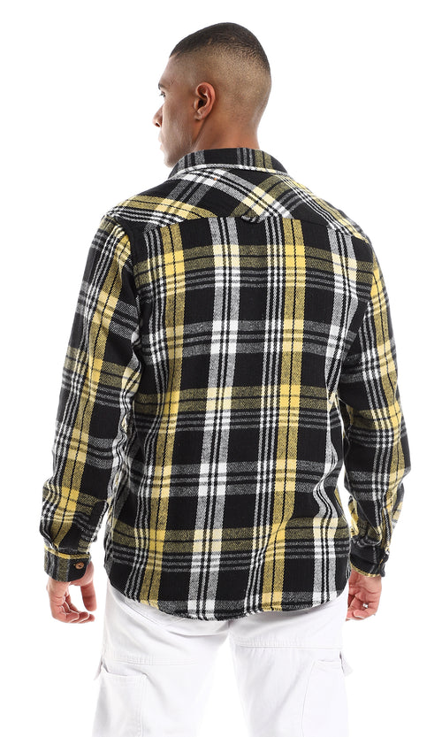 O158062 Tartan Mustard, White & Black Long Sleeves Shirt