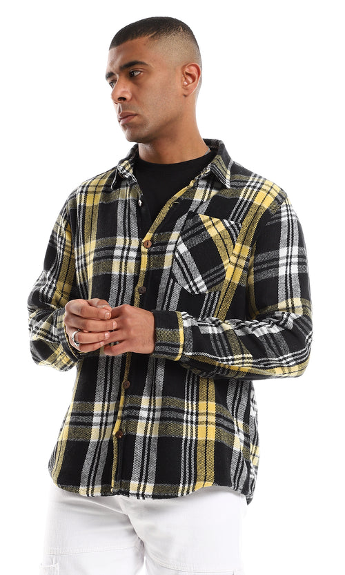 O158062 Tartan Mustard, White & Black Long Sleeves Shirt